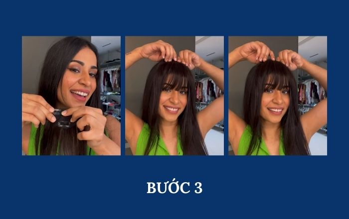 Bước 3: Kẹp tóc mái vào vị trí
